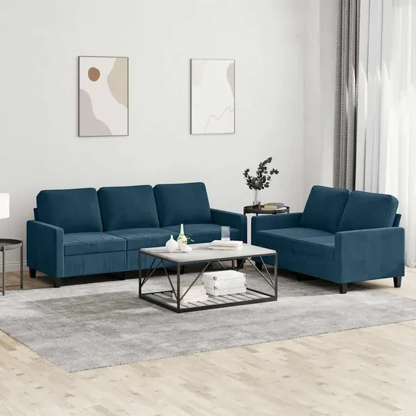 Ensemble de canapés 2 pcs avec coussins Bleu Velours