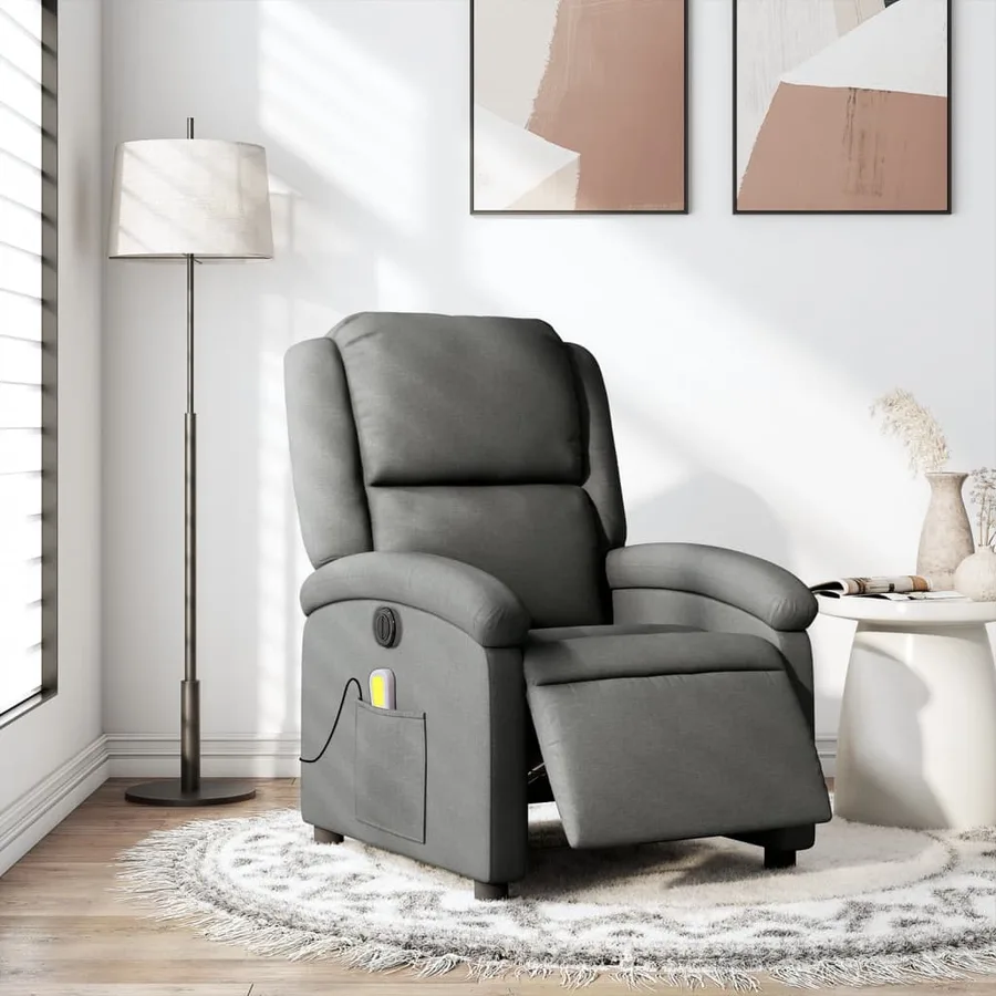 Fauteuil inclinable de massage électrique gris foncé tissu - 16