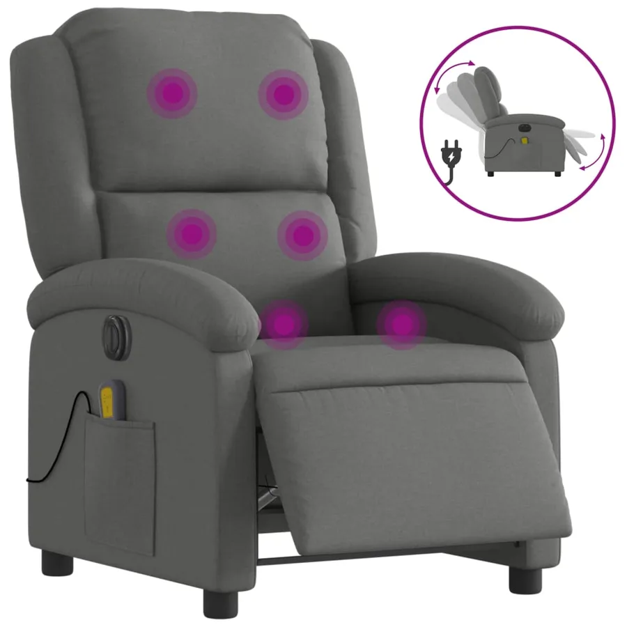 Fauteuil inclinable de massage électrique gris foncé tissu - 2
