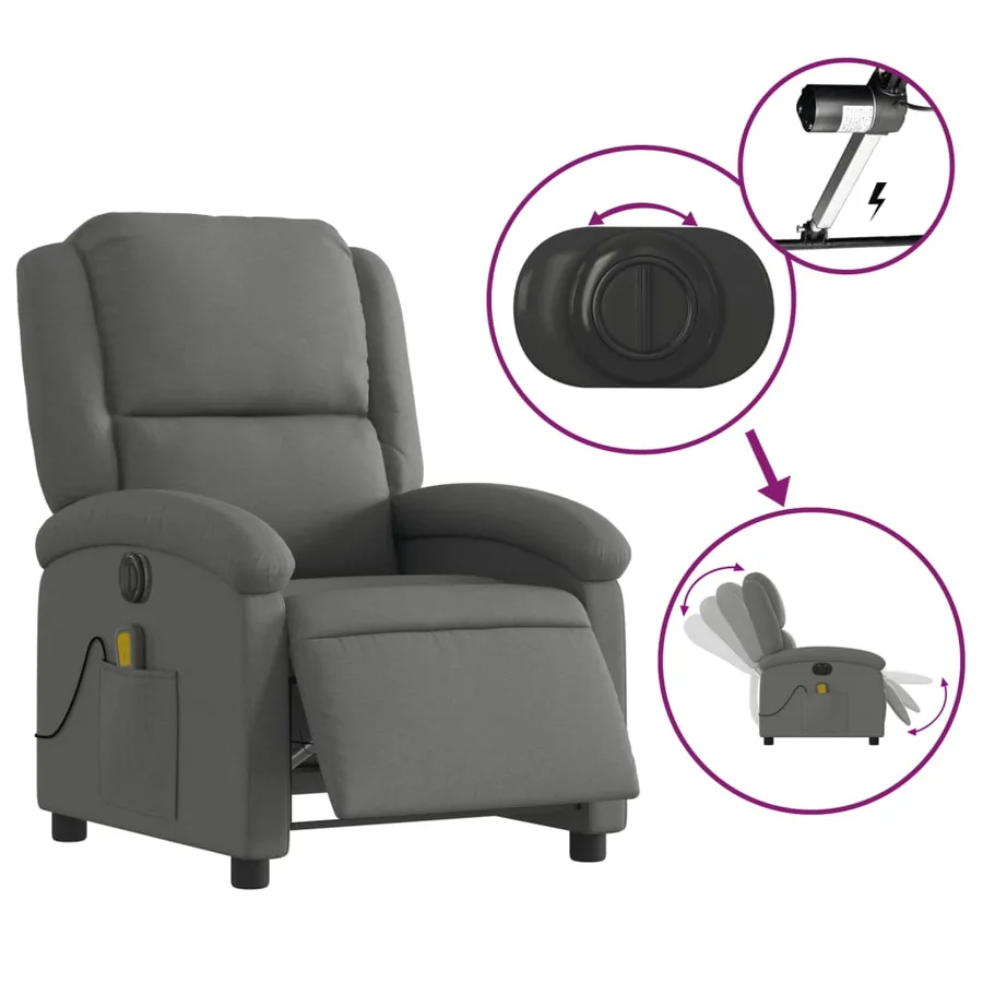 Fauteuil inclinable de massage électrique gris foncé tissu - 6