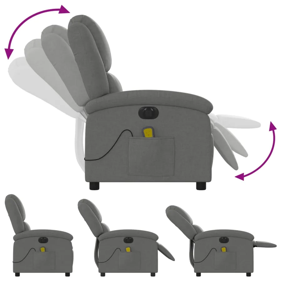 Fauteuil inclinable de massage électrique gris foncé tissu - 7