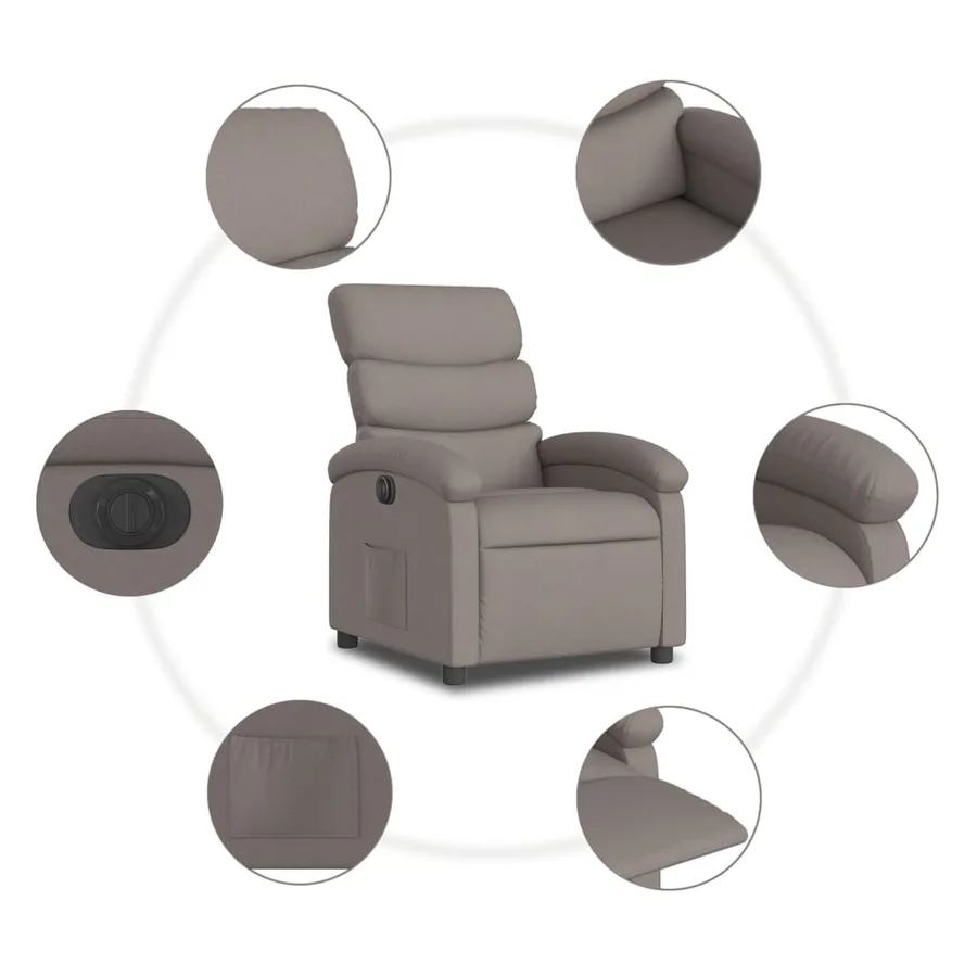 Fauteuil inclinable électrique Taupe Tissu - 8