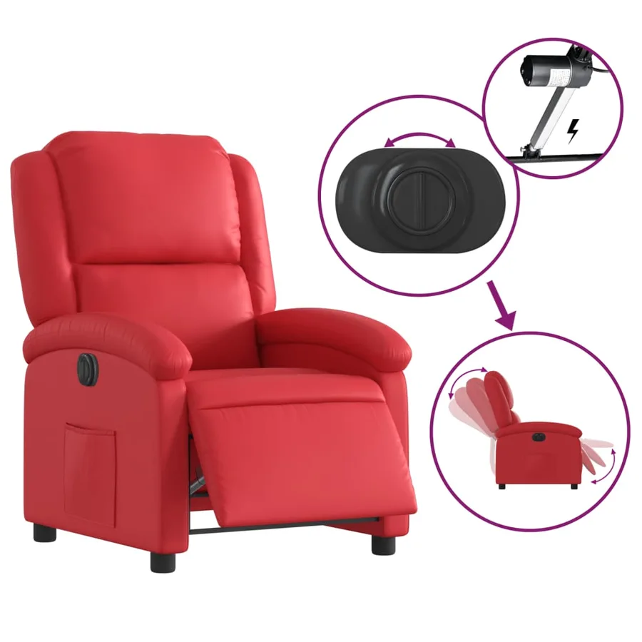 Fauteuil inclinable électrique Rouge Similicuir - 6