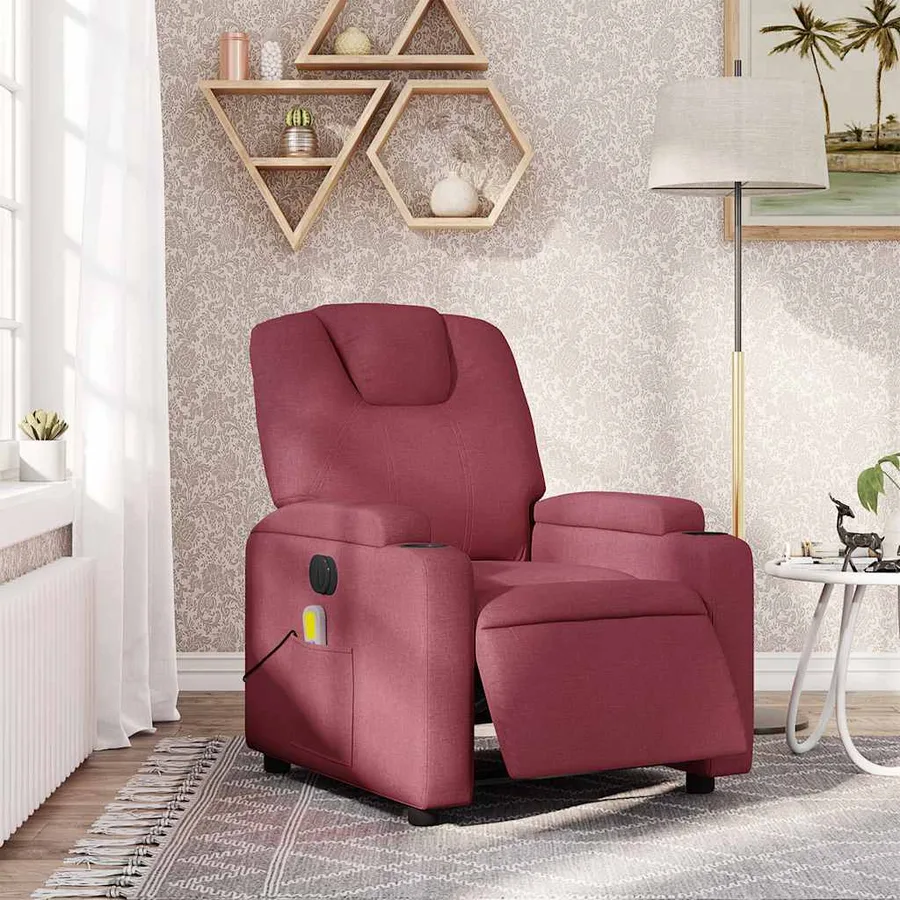 Fauteuil de massage inclinable électrique Rouge bordeaux Tissu - 15
