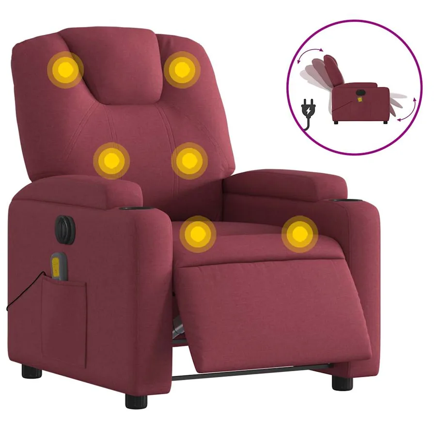 Fauteuil de massage inclinable électrique Rouge bordeaux Tissu - 2