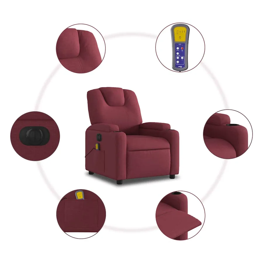 Fauteuil de massage inclinable électrique Rouge bordeaux Tissu - 8
