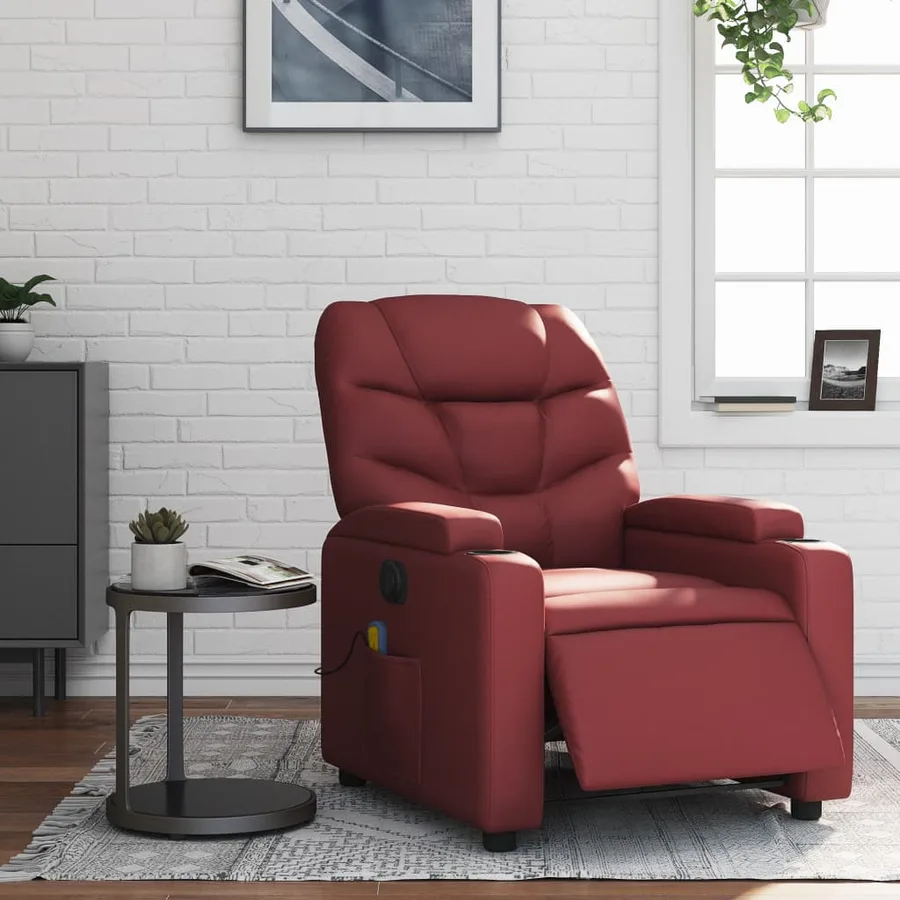 Fauteuil de massage inclinable électrique rouge bordeaux - 15