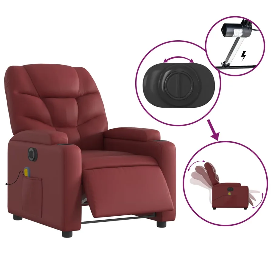 Fauteuil de massage inclinable électrique rouge bordeaux - 6
