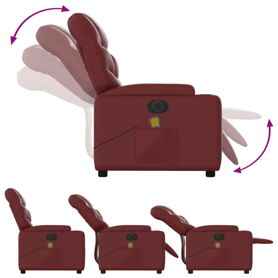 Fauteuil de massage inclinable électrique rouge bordeaux - 7