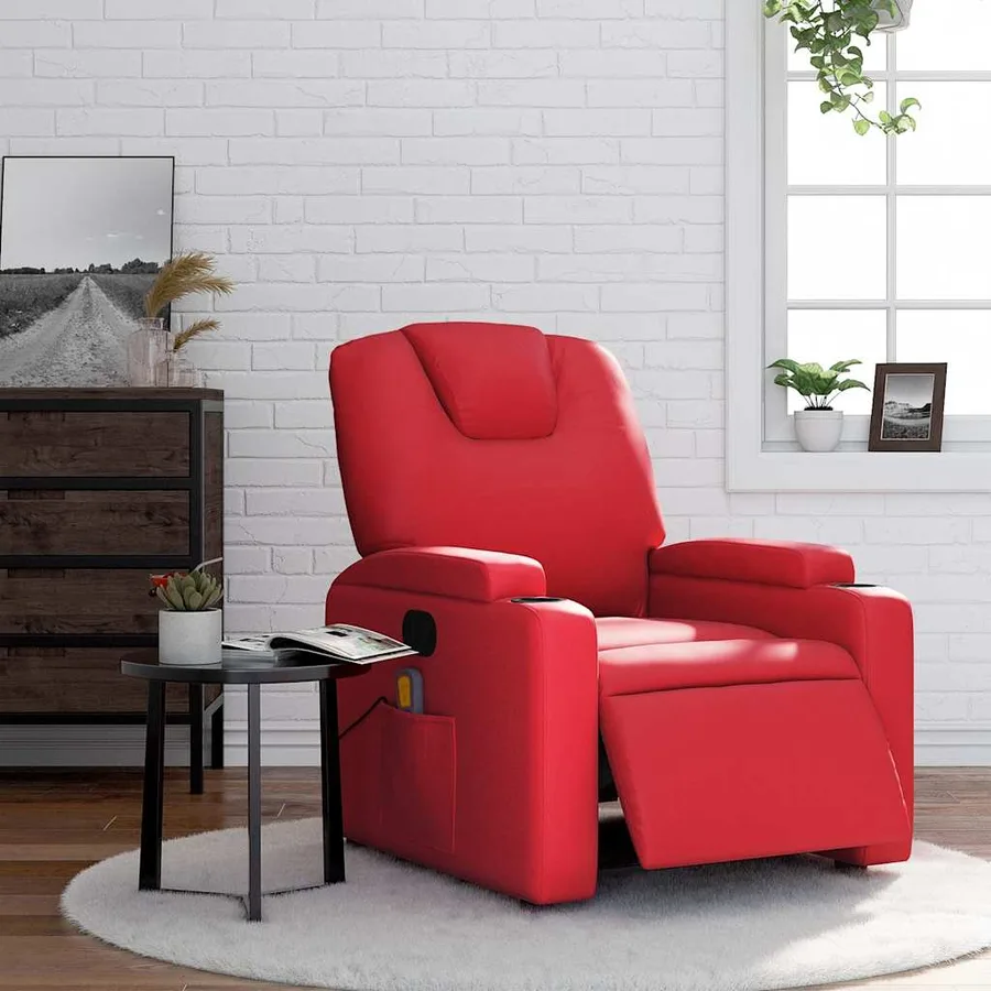Fauteuil de massage inclinable électrique rouge similicuir - 15
