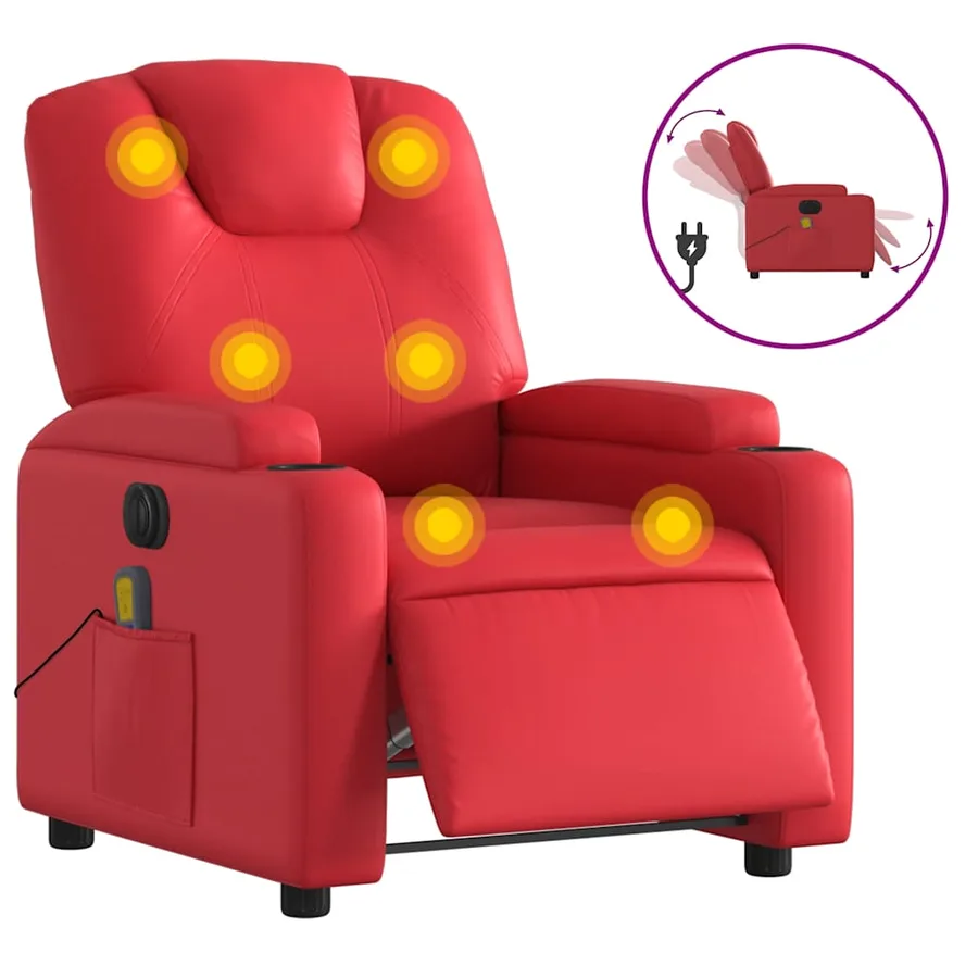 Fauteuil de massage inclinable électrique rouge similicuir - 2