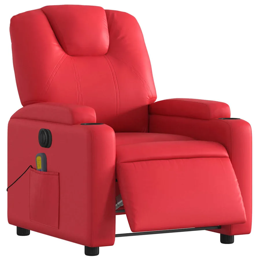 Fauteuil de massage inclinable électrique rouge similicuir - 3