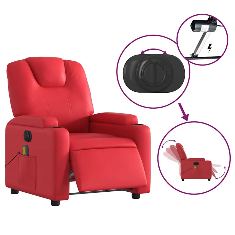Fauteuil de massage inclinable électrique rouge similicuir - 6