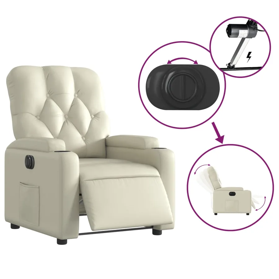 Fauteuil inclinable électrique Crème Similicuir - 6