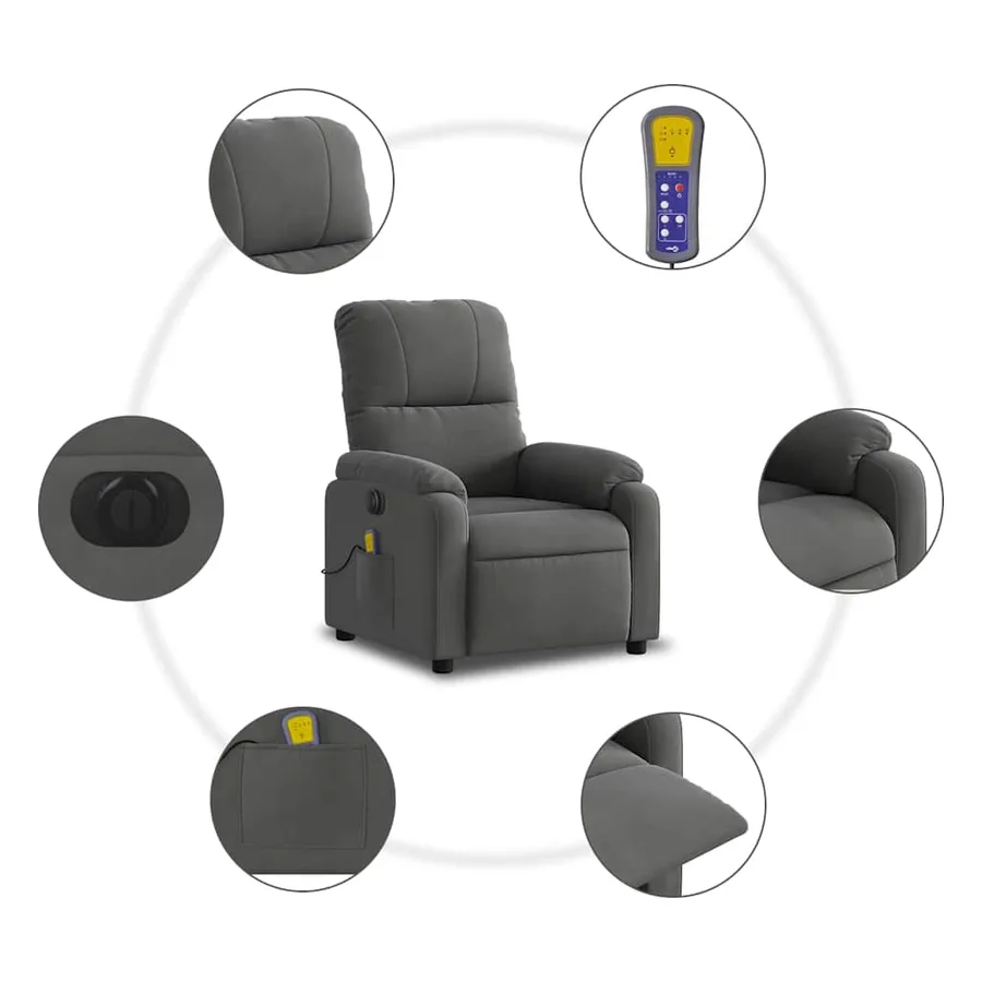 Fauteuil inclinable de massage électrique gris foncé - 8
