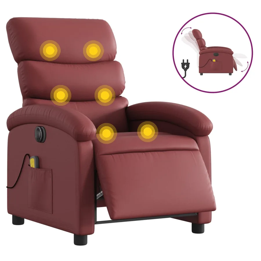 Fauteuil de massage inclinable électrique rouge bordeaux - 2