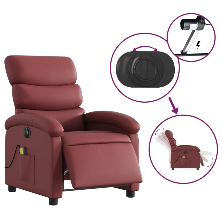 Fauteuil de massage inclinable électrique rouge bordeaux - 6