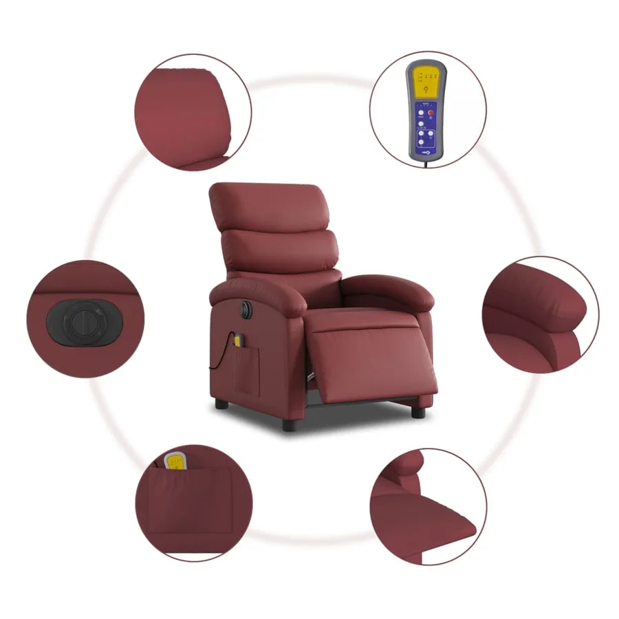 Fauteuil de massage inclinable électrique rouge bordeaux - 8