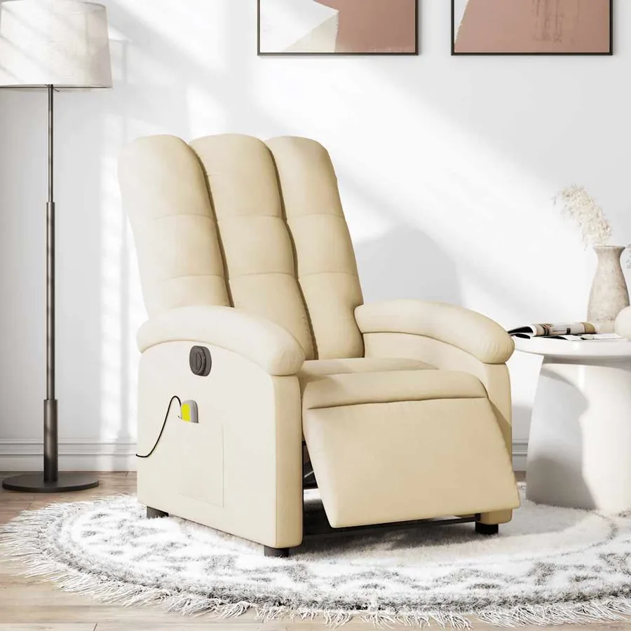 Fauteuil inclinable de massage électrique crème tissu