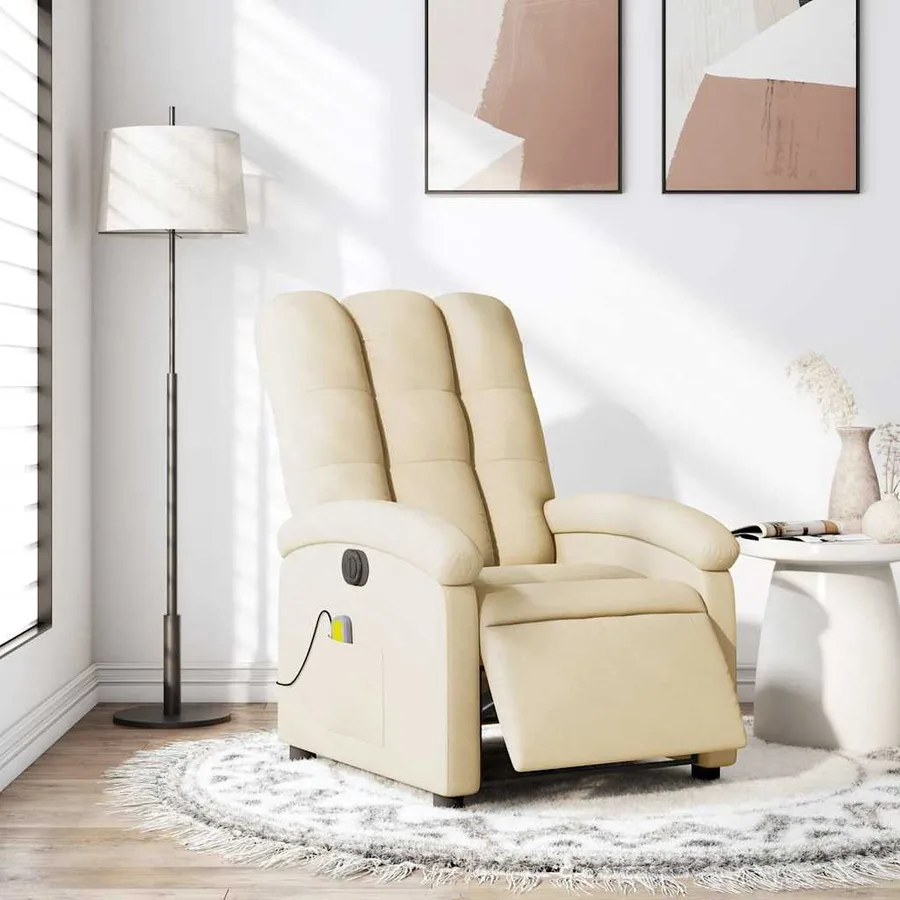 Fauteuil inclinable de massage électrique crème tissu - 16