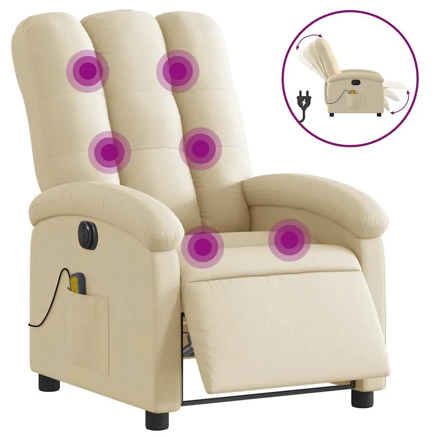 Fauteuil inclinable de massage électrique crème tissu - 2