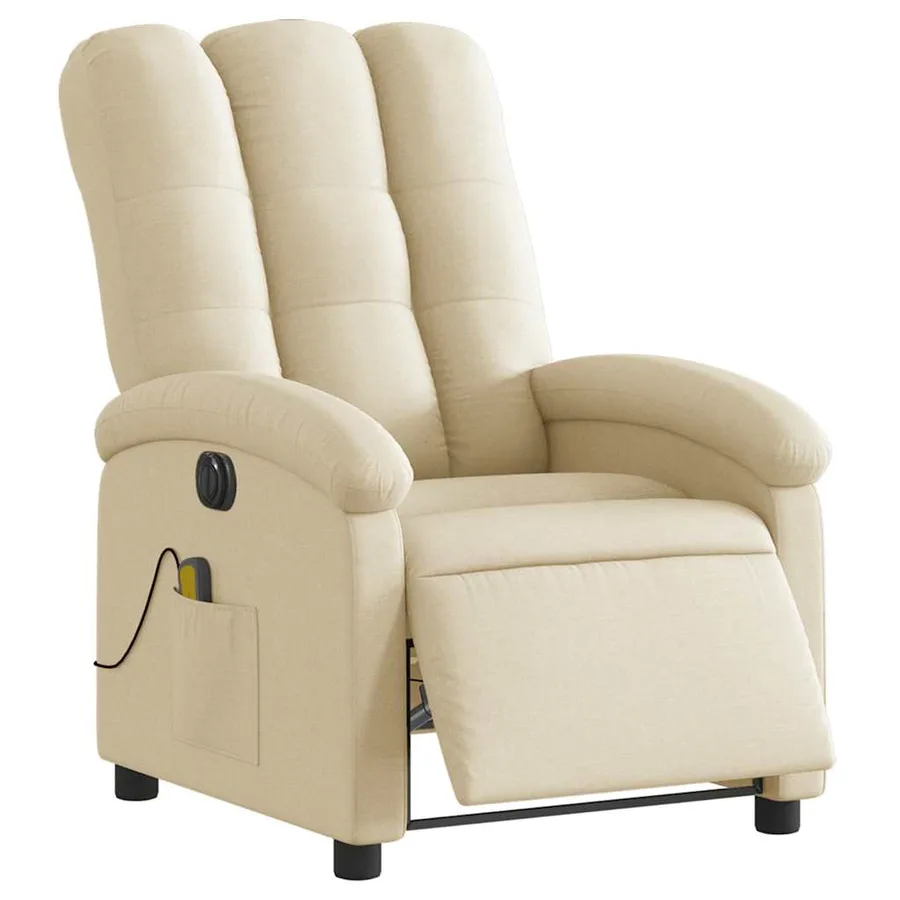 Fauteuil inclinable de massage électrique crème tissu - 3