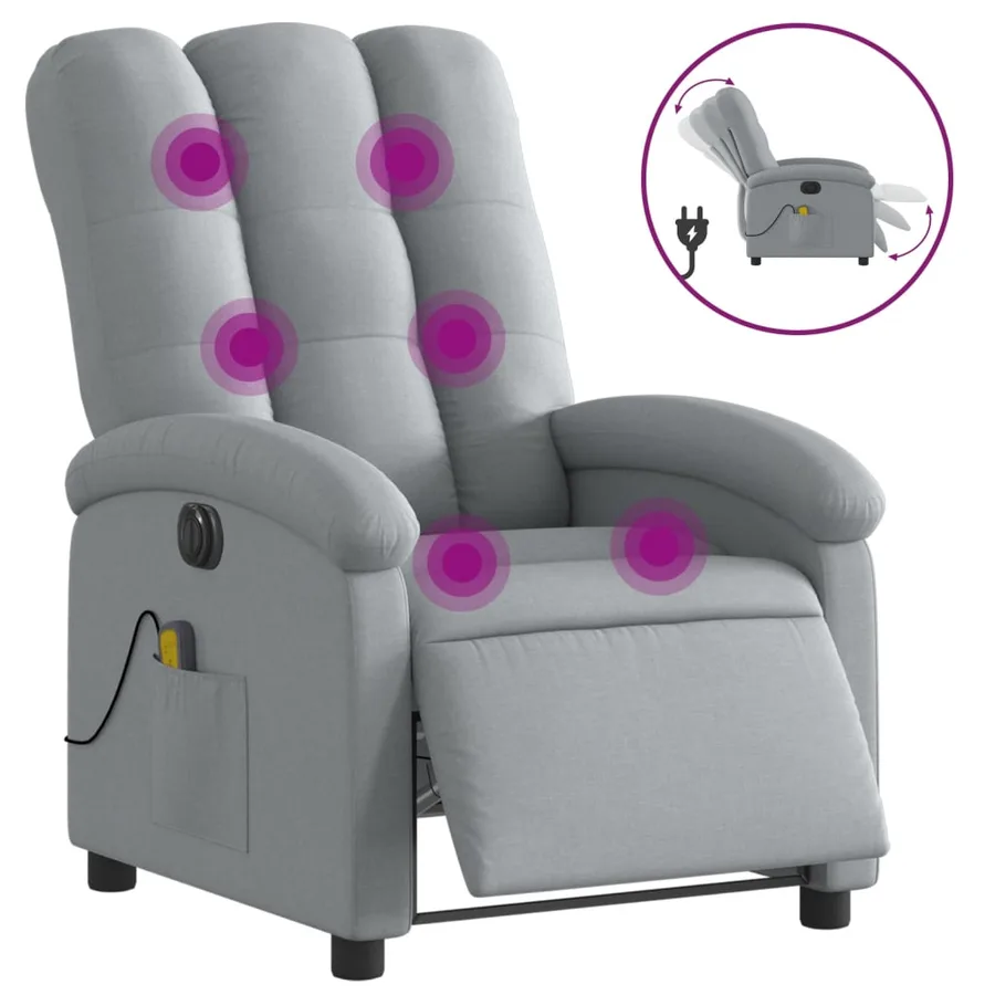 Fauteuil de massage inclinable électrique gris clair tissu - 2