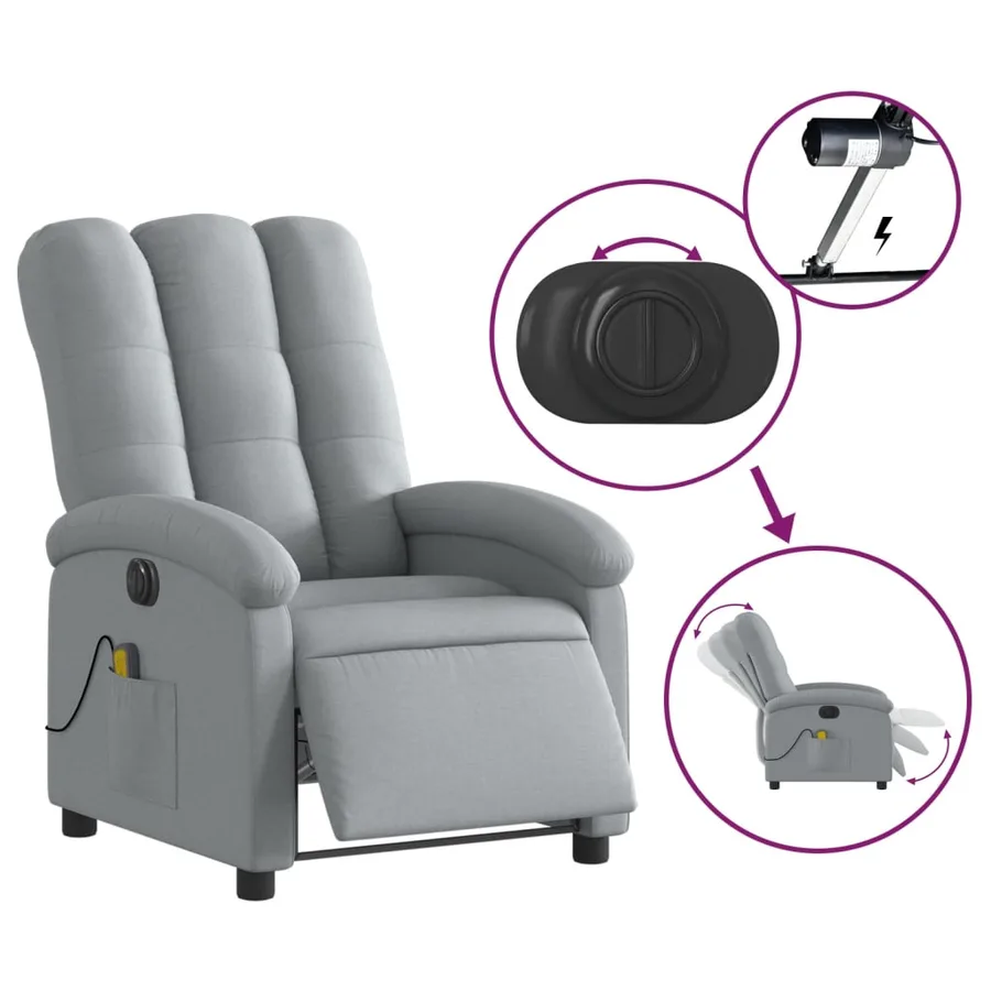 Fauteuil de massage inclinable électrique gris clair tissu - 6
