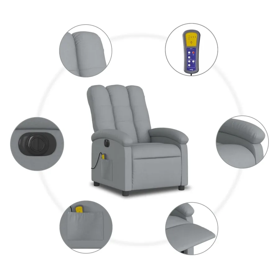 Fauteuil de massage inclinable électrique gris clair tissu - 8