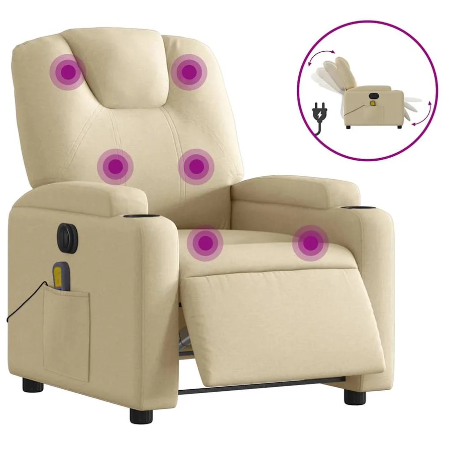 Fauteuil inclinable de massage électrique crème tissu - 2