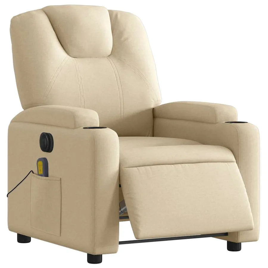 Fauteuil inclinable de massage électrique crème tissu - 3