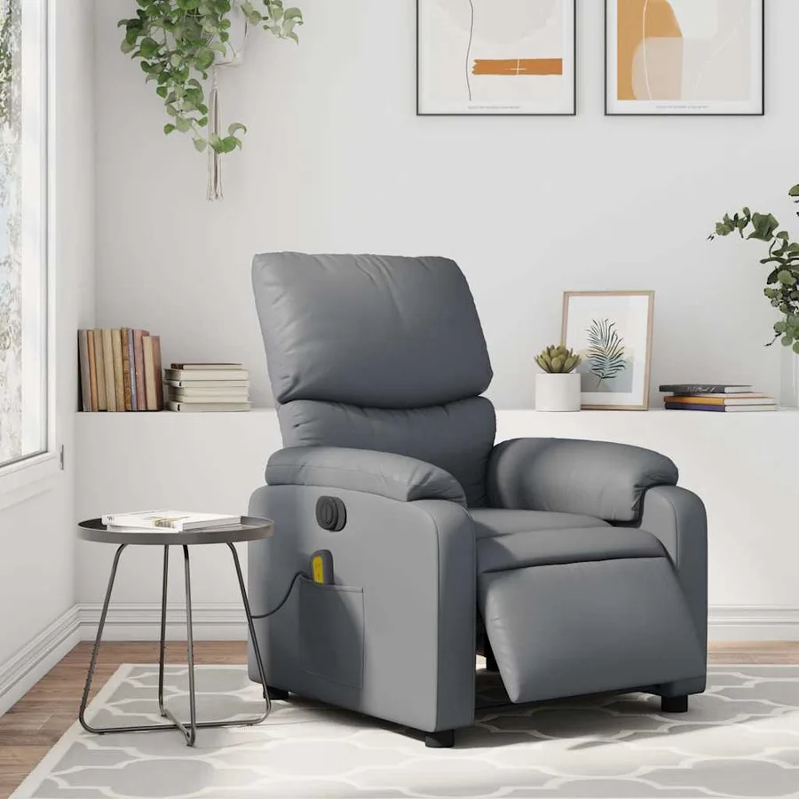 Fauteuil de massage inclinable électrique gris similicuir - 16