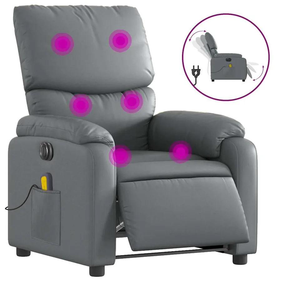 Fauteuil de massage inclinable électrique gris similicuir - 2
