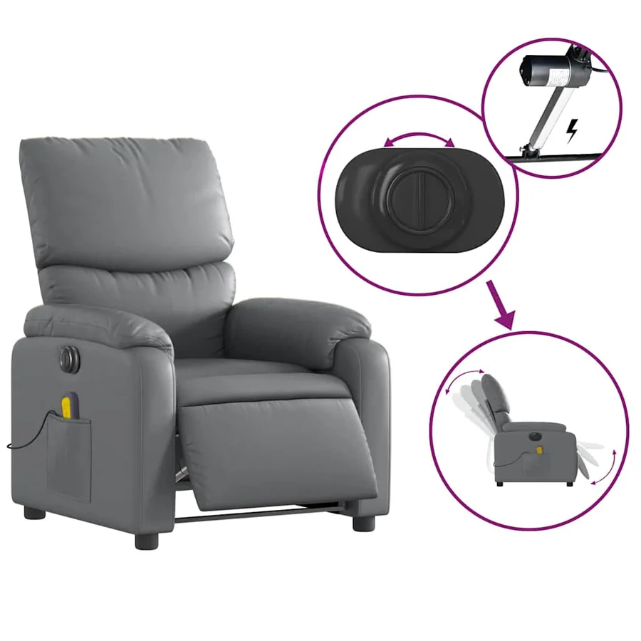 Fauteuil de massage inclinable électrique gris similicuir - 6