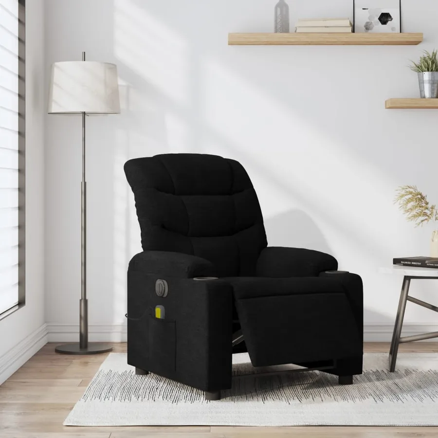 Fauteuil de massage inclinable électrique Noir Tissu - 16