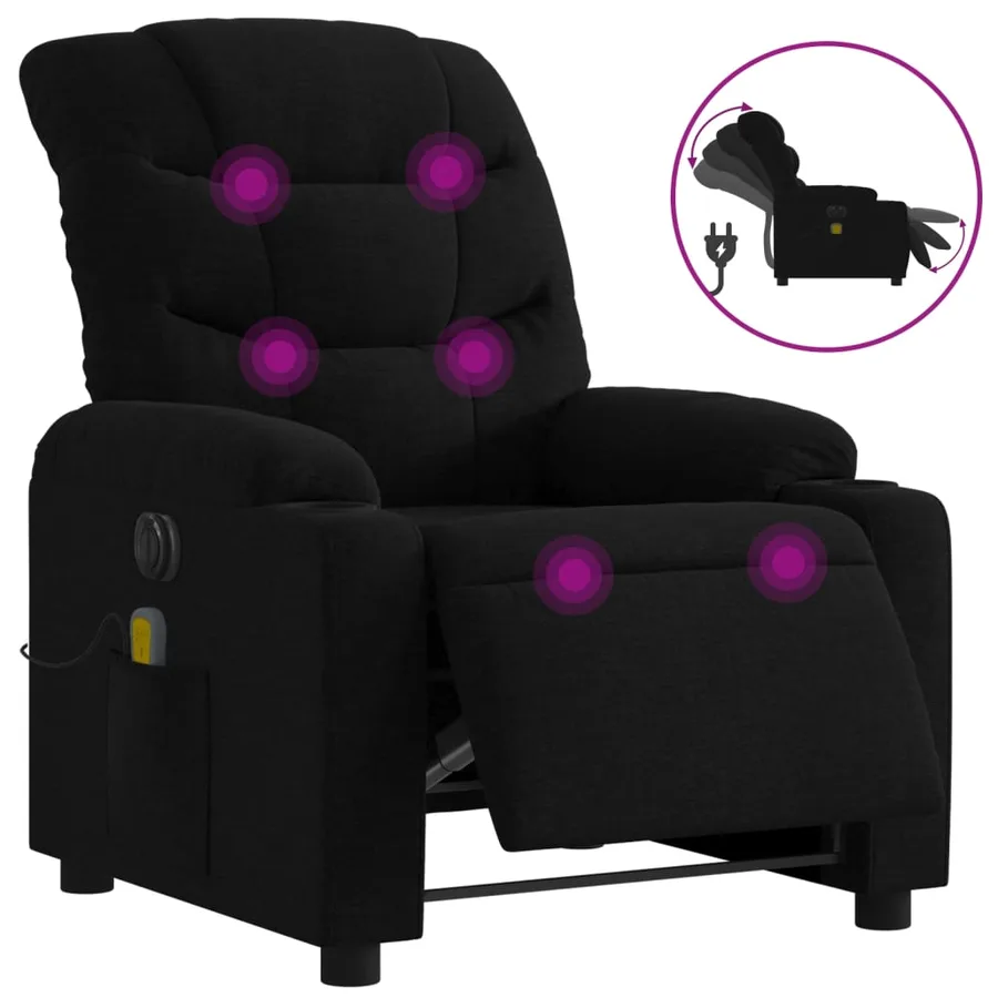 Fauteuil de massage inclinable électrique Noir Tissu - 2