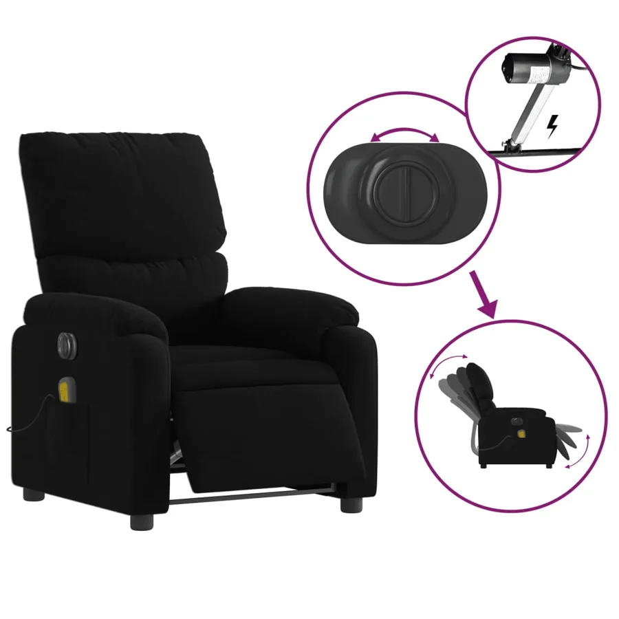 Fauteuil de massage inclinable électrique Noir Tissu - 6