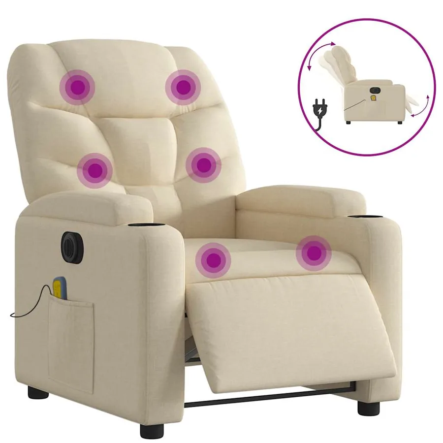 Fauteuil inclinable de massage électrique crème tissu - 2