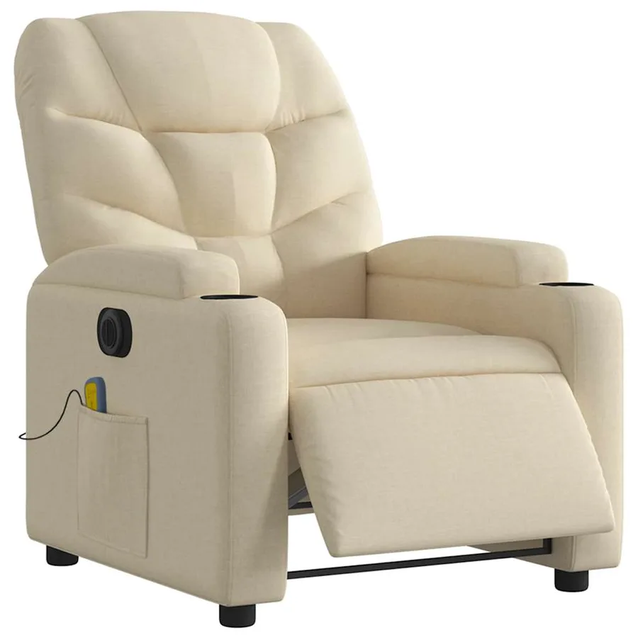 Fauteuil inclinable de massage électrique crème tissu - 3