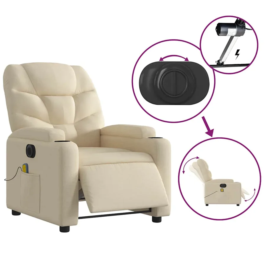 Fauteuil inclinable de massage électrique crème tissu - 6