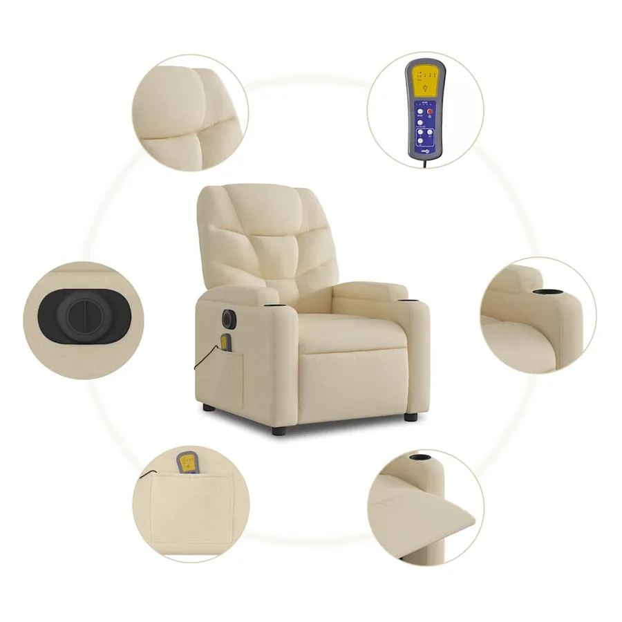 Fauteuil inclinable de massage électrique crème tissu - 8