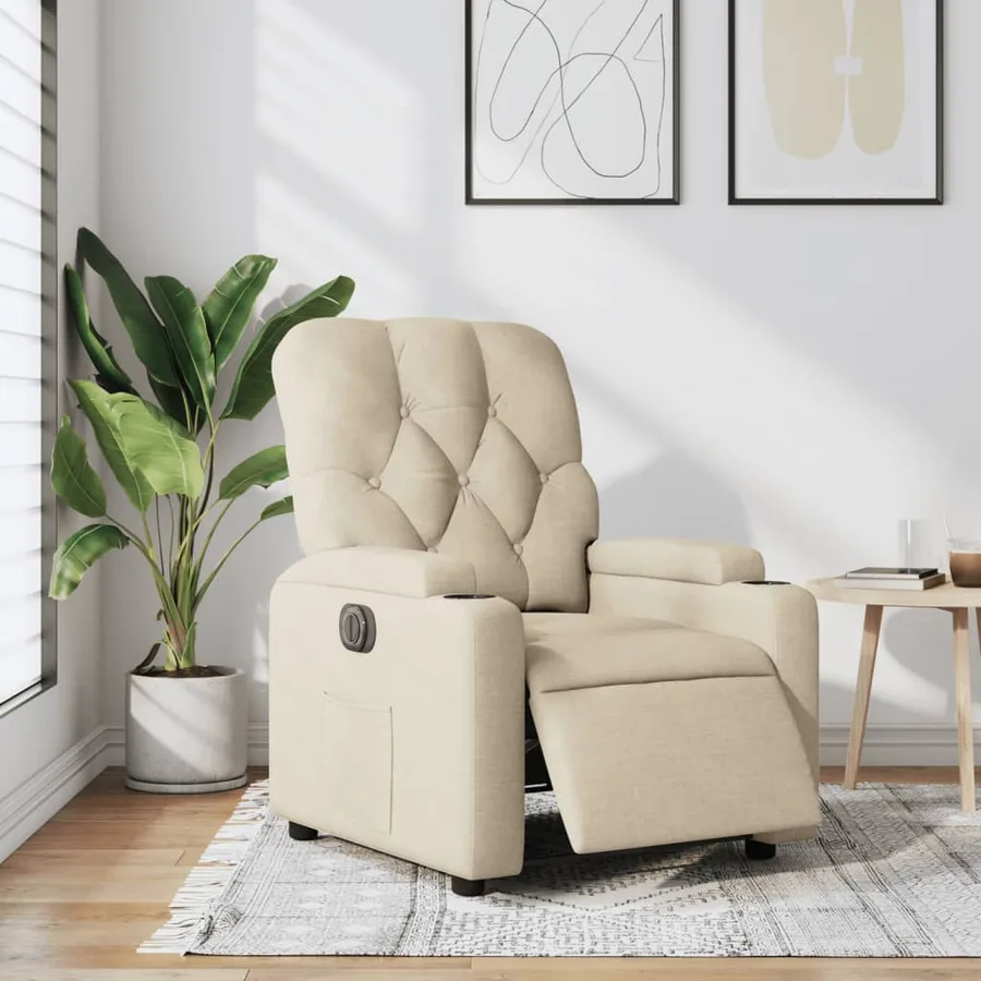Fauteuil inclinable électrique Crème Tissu - 15