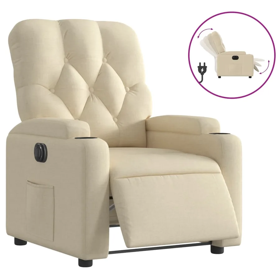 Fauteuil inclinable électrique Crème Tissu - 2