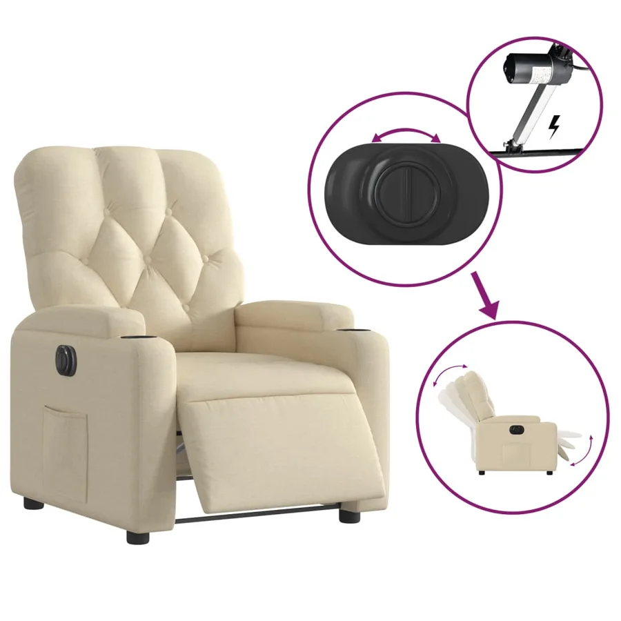 Fauteuil inclinable électrique Crème Tissu - 6