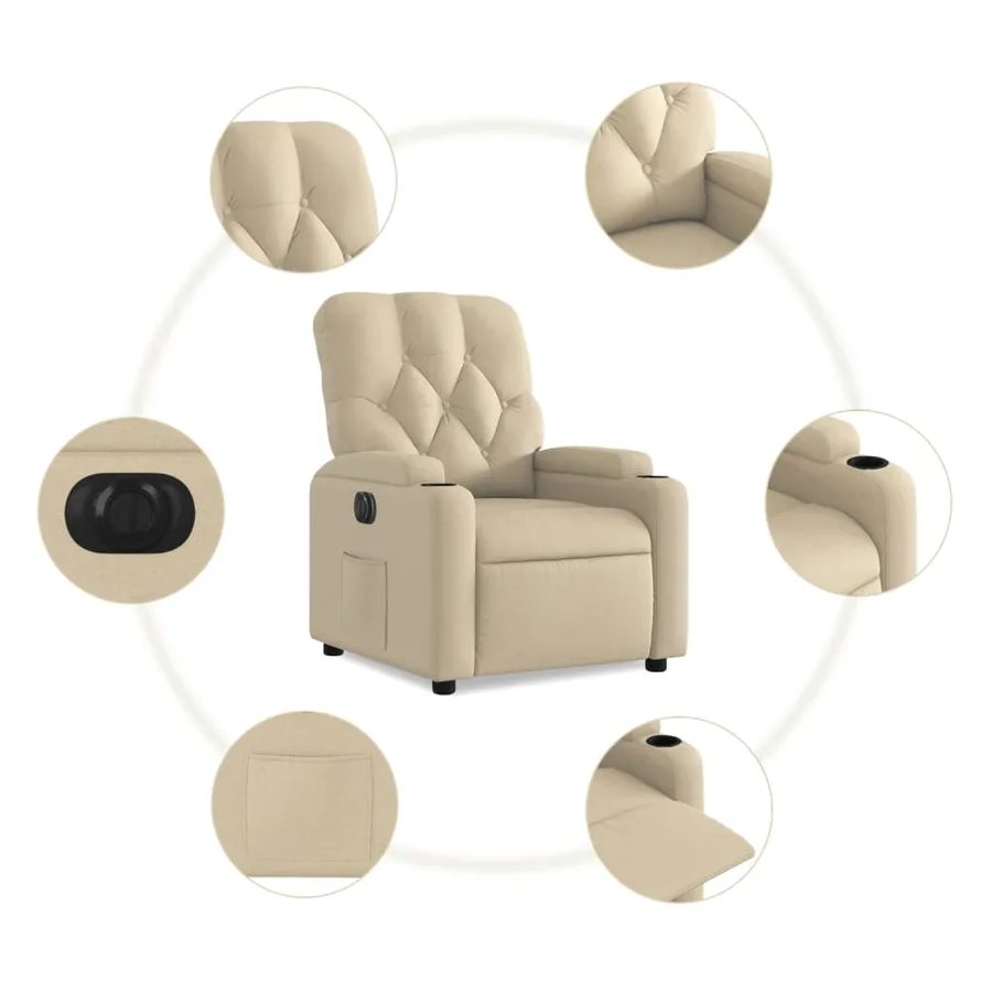 Fauteuil inclinable électrique Crème Tissu - 8