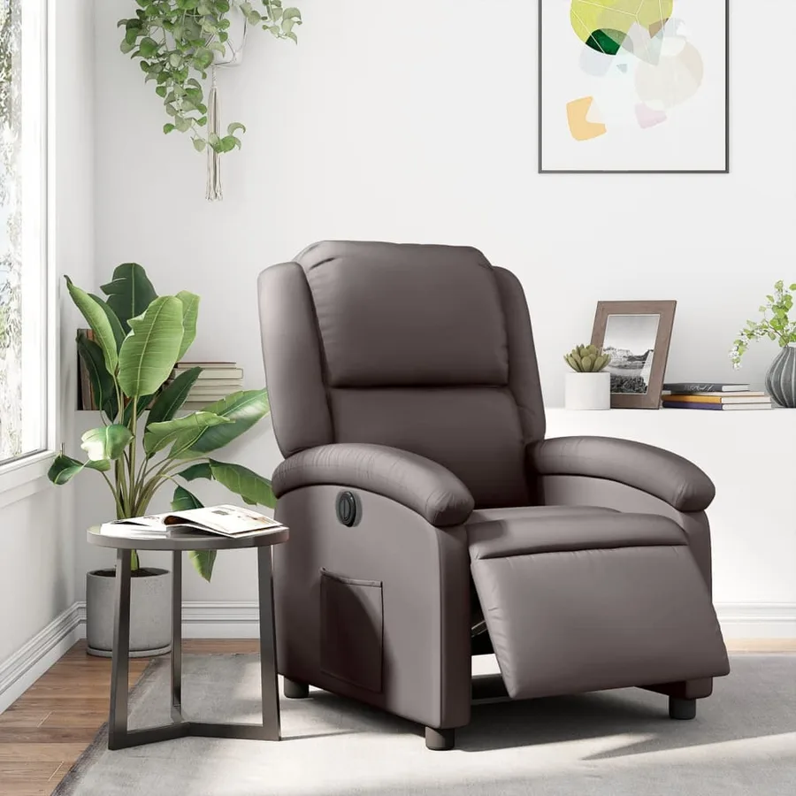 Fauteuil inclinable électrique marron foncé cuir véritable - 16