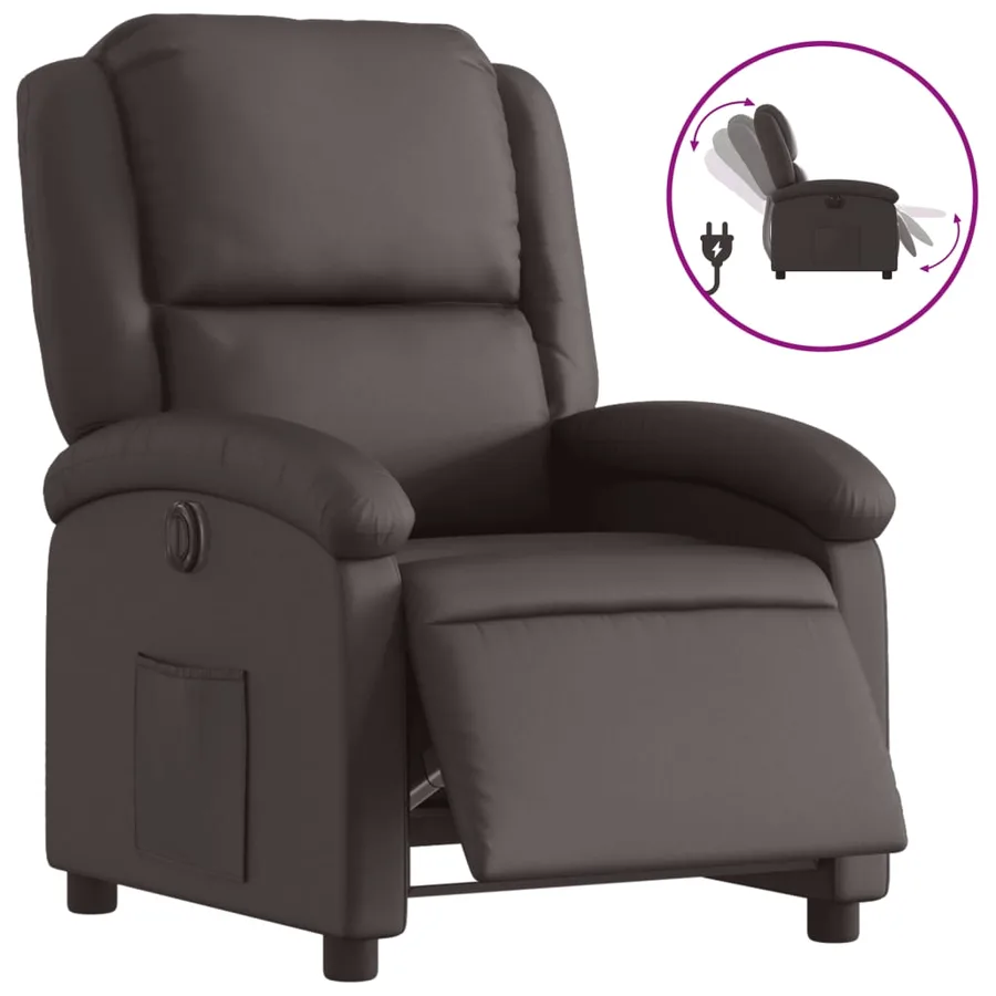 Fauteuil inclinable électrique marron foncé cuir véritable - 2