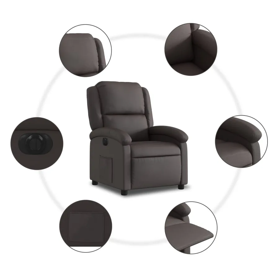 Fauteuil inclinable électrique marron foncé cuir véritable - 8