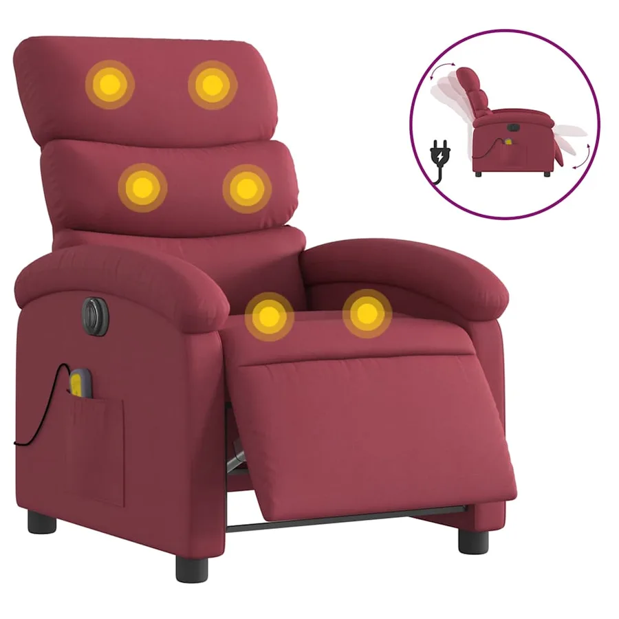 Fauteuil de massage inclinable électrique Rouge bordeaux Tissu - 2