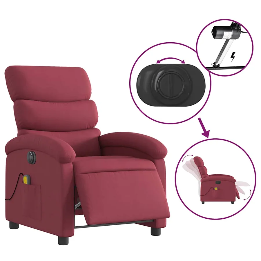 Fauteuil de massage inclinable électrique Rouge bordeaux Tissu - 6